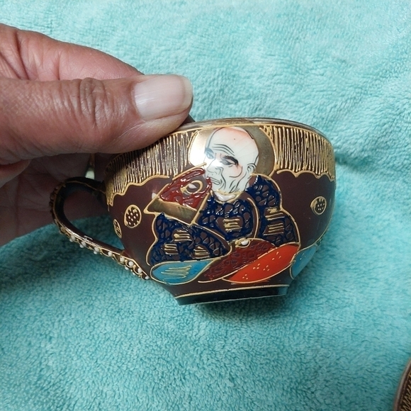 Vintage* Nagoya Satsuma Moriage Immortals Cup and Saucer Set - Picture 5 of 13